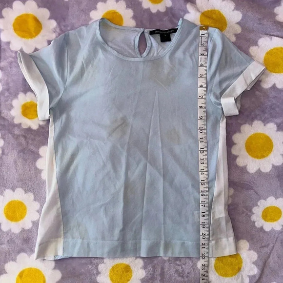 French Connection Women's Color Block Blue & White Mixed Media Shirt Sz S - Picture 6 of 6